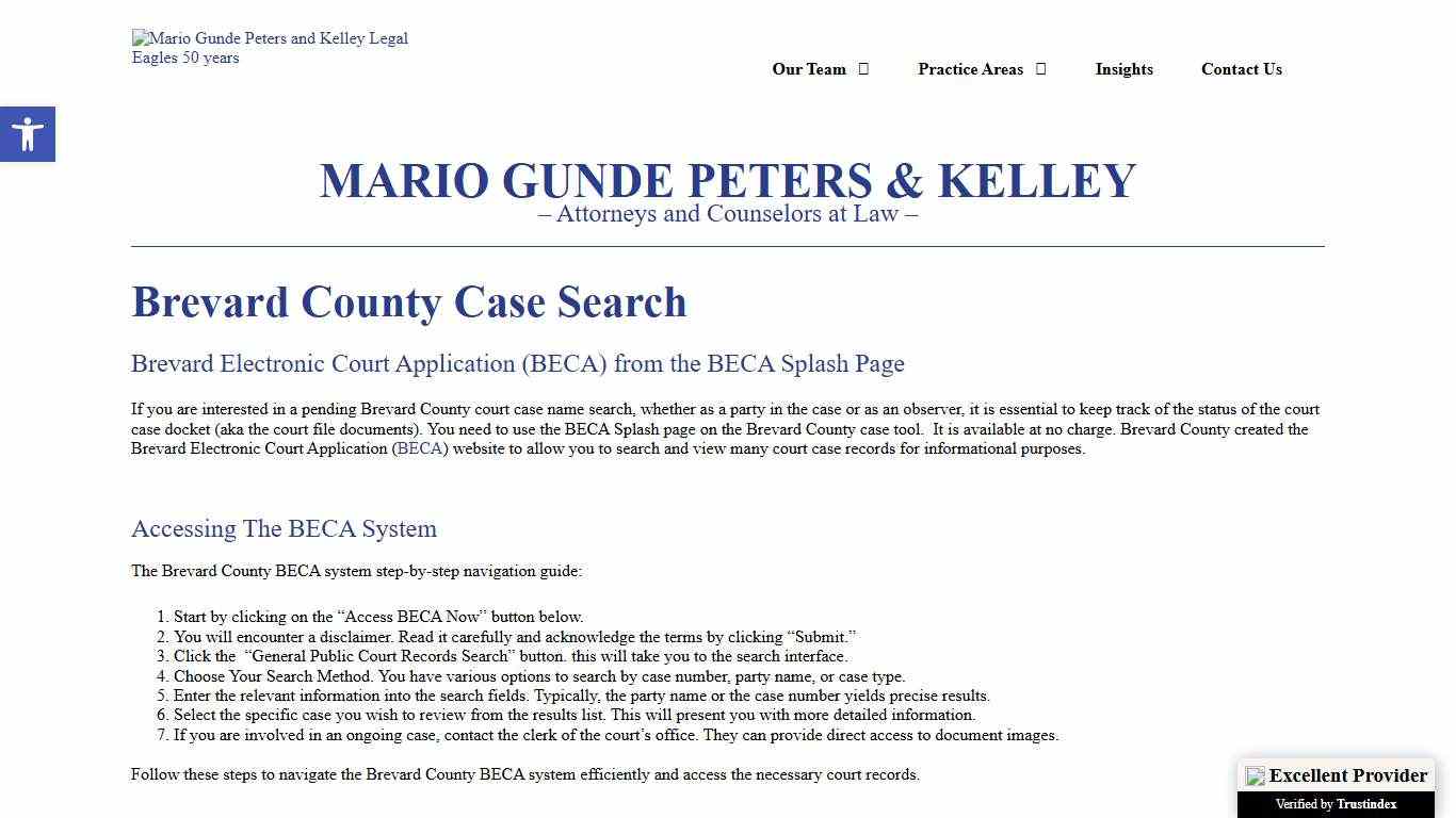 Brevard County Case Search - Mario Gunde Peters & Kelley